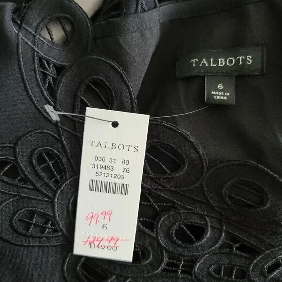 Talbots Fit & Flare Dress Embroidered Sz 6 Black Sleeveless Zip Dressy NWT $149 - Picture 2 of 9
